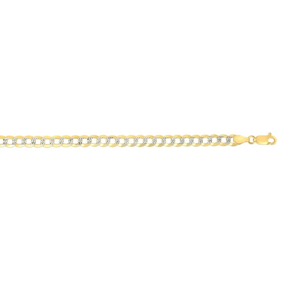 14K Yellow & White Gold Finish 7mm Diamond Cut Comfort Pave Curb Chain Bracelet 22" with Lobster Clasp