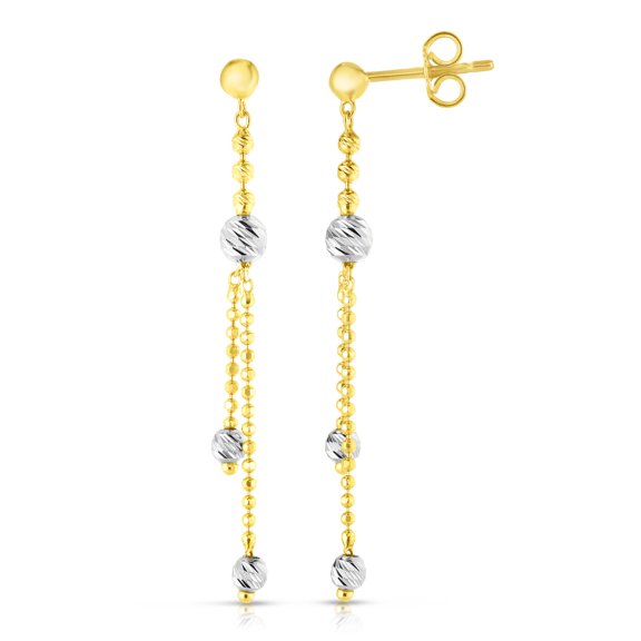 14K Yellow & White Gold Finish Diamond Cut Earrings with Push Back by IcedTime