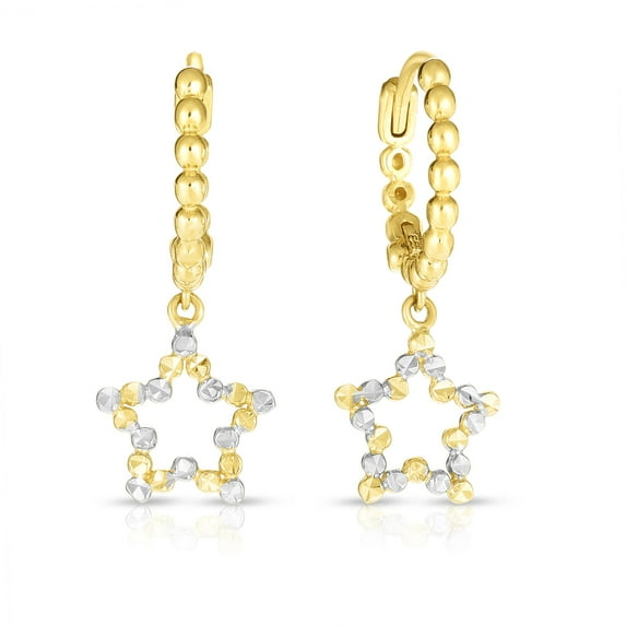 14K Yellow & White Gold Finish Diamond Cut Stars Earrings with Endless by IcedTime