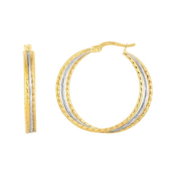 14K Yellow & White Gold Finish Hoop Earrings with Hinged by IcedTime