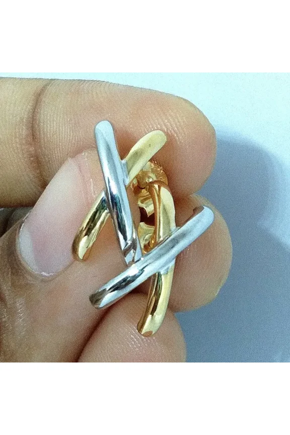 14K Yellow & White Gold Plated Eternity Crisscross Hoop Earrings