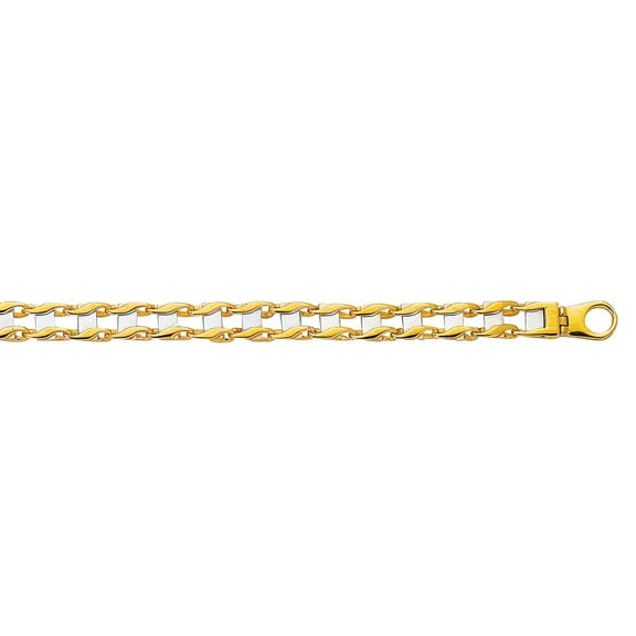 14K Yellow & White Gold Railroad Type Men's Bracelet 8.5" with Fancy Lobster Clasp by IcedTime