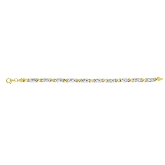14K Yellow & White Gold Shiny Matt Finished Double "S" Patterned Bracelet 7.25" with Lobster by IcedTime
