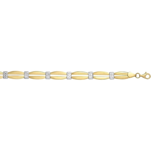 14K Yellow & White Gold Two Tone 7.25" Diamond Cut Station Stampato Bracelet with Lobster Lock