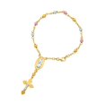 thumbnail image 1 of 14K Yellow, White & Rose Tri-Color Gold Shiny Cable Chain with Beads and Cross Symbolic Bracelet 7", 1 of 1