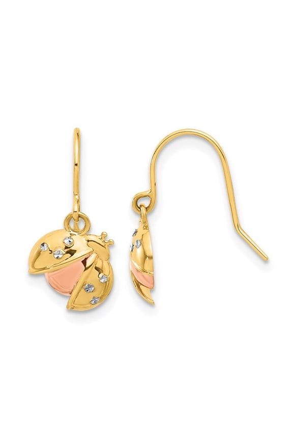 Gem & Harmony 14K Yellow and PInk Gold Ladybug Charm Earrings for Women