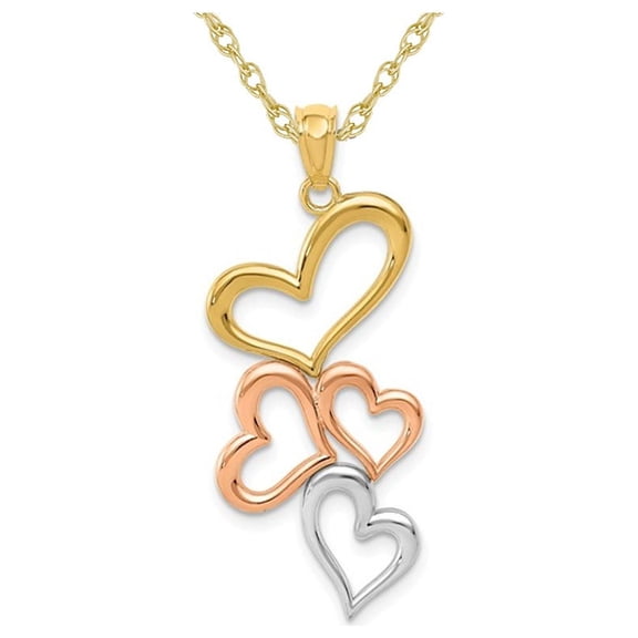 Gem & Harmony 14K Yellow and Rose Gold Open Hearts Pendant Necklace with Chain for Women