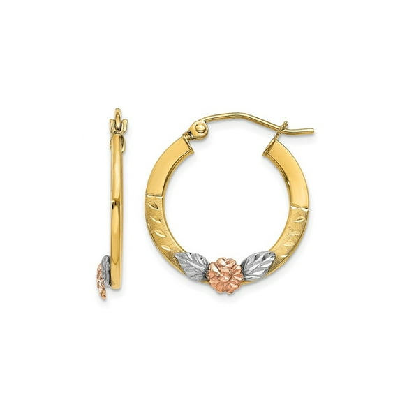 Gem & Harmony 14K Yellow and Rose Pink Gold Flower Hoop Earrings for Women