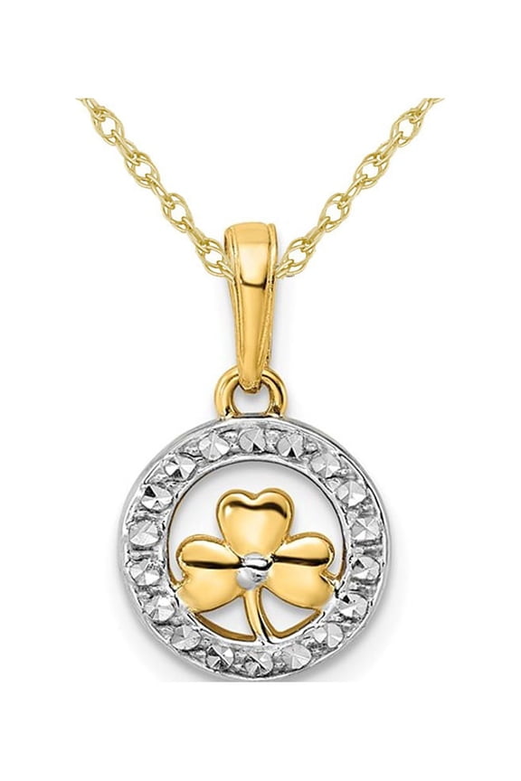 14K Yellow and White Gold Celtic Clover Leaf Pendant Necklace with Chain for Women