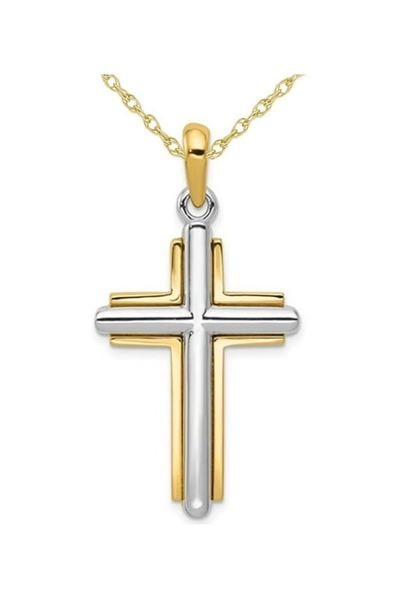 Gem & Harmony 14K Yellow and White Gold Cross Pendant Necklace with Chain for Men