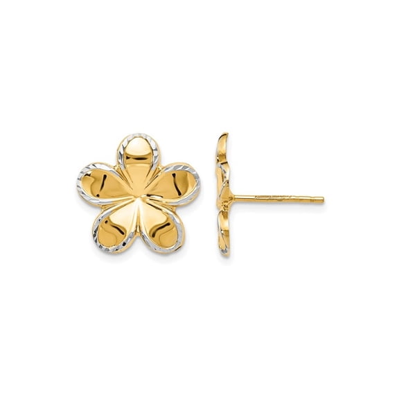 14K Yellow and White Gold Flower Post Earrings