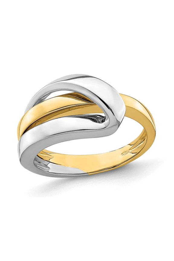Gem & Harmony 14K Yellow and White Gold Polished Folded Design Ring (SIZE 7) for Women