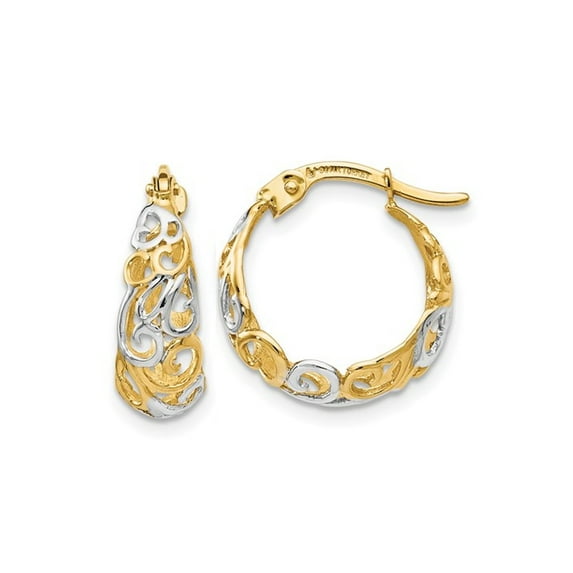 Gem & Harmony 14K Yellow and White Gold Polished Hoop Earrings for Women