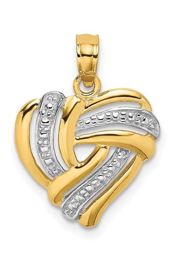 Gem & Harmony 14K Yellow and White Gold Textured Heart Charm Pendant (NO Chain) for Women