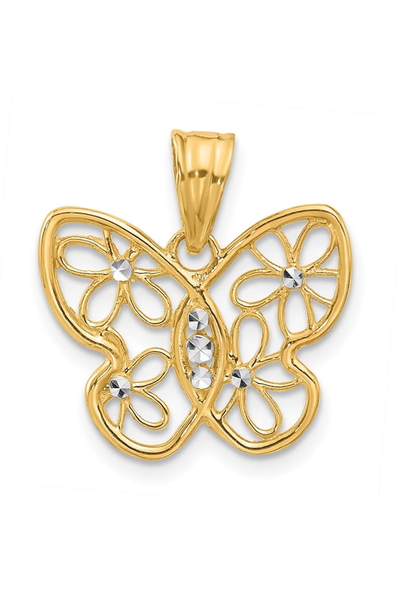 14K Yellow, White Gold Polished D.C Flower Butterfly Pendant