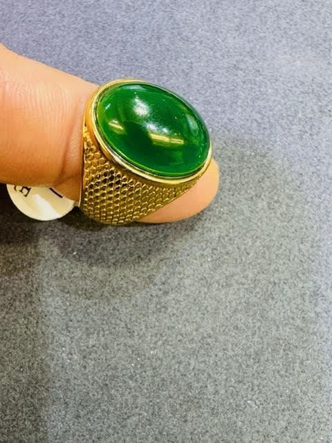 OC JEWELRY 14K. gold Green Jadeite Ring for Men 2.0 Carats Jade size 10