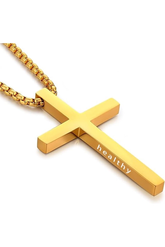 14K gold plating Cross Necklace for Men, Silver/Black/Gold/Stainless Steel Cross Pendant Necklace for Men Box Chain Circumference 27.5 Inch