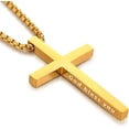 thumbnail image 1 of 14K gold plating Cross Necklace for Men, Silver/Black/Gold/Stainless Steel Cross Pendant Necklace for Men Box Chain Circumference 27.5 Inch, 1 of 8