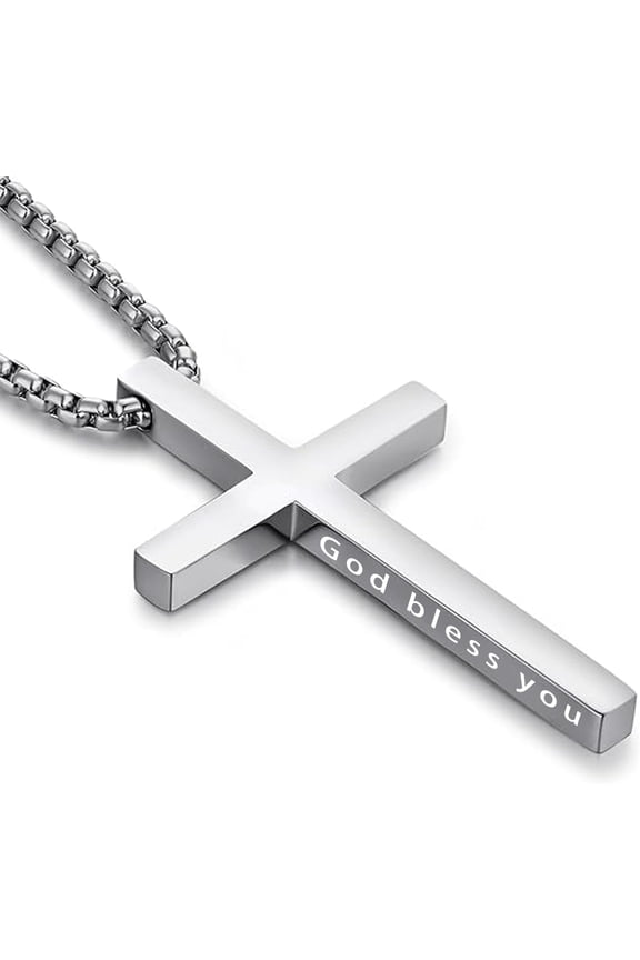 14K gold plating Cross Necklace for Men, Silver/Black/Gold/Stainless Steel Cross Pendant Necklace for Men Box Chain Circumference 27.5 Inch