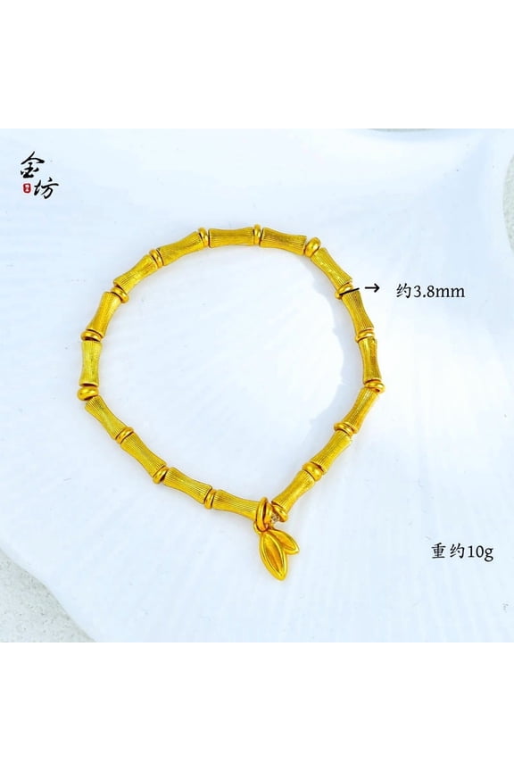 14K gold shiny brushed bamboo bracelet, exquisite and high-end fashion, light luxury accessory