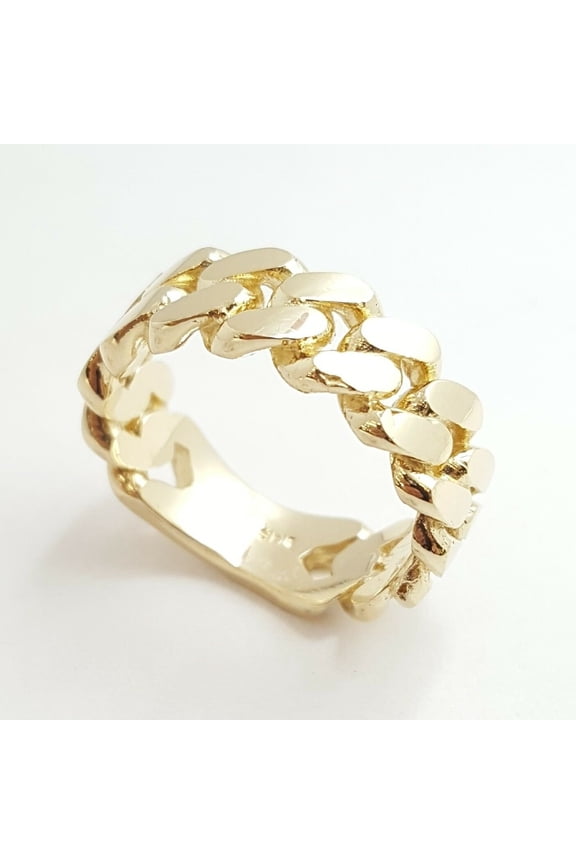 14K solid Yellow Gold Cuban link Ring Band fine jewelry 8.8g 7.9MM size 10