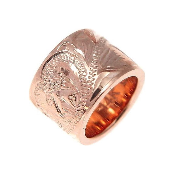 14K solid pink rose gold hand engraved Hawaiian scroll 5.8mm barrel tube pendant