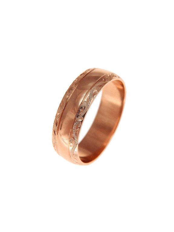 14K solid pink rose gold high polish custom hand engraved Hawaiian scroll 6mm ring size 2 to 14
