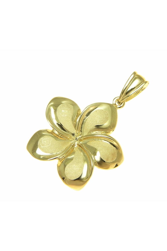 14K solid yellow gold 21mm Hawaiian plumeria flower charm pendant
