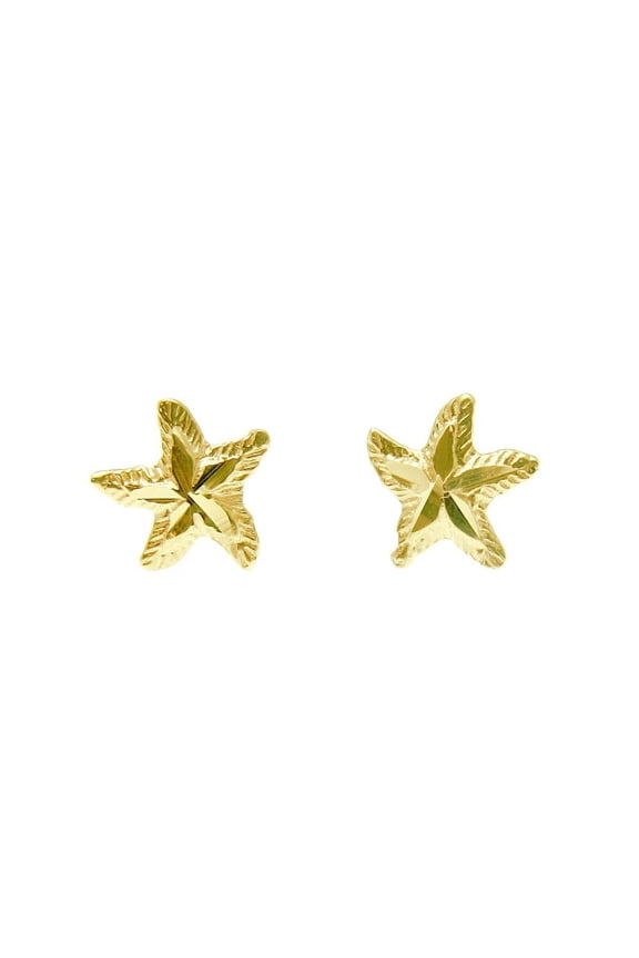 14K solid yellow gold Hawaiian 8mm diamond cut sea star starfish stud earrings