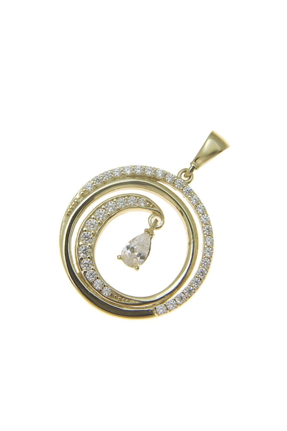 14K solid yellow gold Hawaiian ocean wave circle charm bling cz pendant 19mm