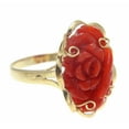 thumbnail image 1 of 14K solid yellow gold genuine natural red coral carved flower ring, 1 of 5