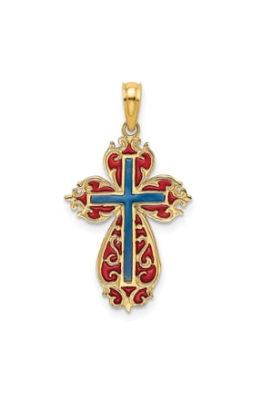 14K Blue and Red Enameled Cross Charm K8625