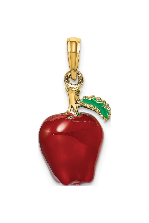 14K Yellow Gold Enameled 3-D Red Delicious Apple Charm