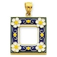 thumbnail image 1 of 14k Yellow Gold with Enamel Hallow Open Back Polished Finish Navy Picture Frame with Flowers Charm Pendant, 1 of 3