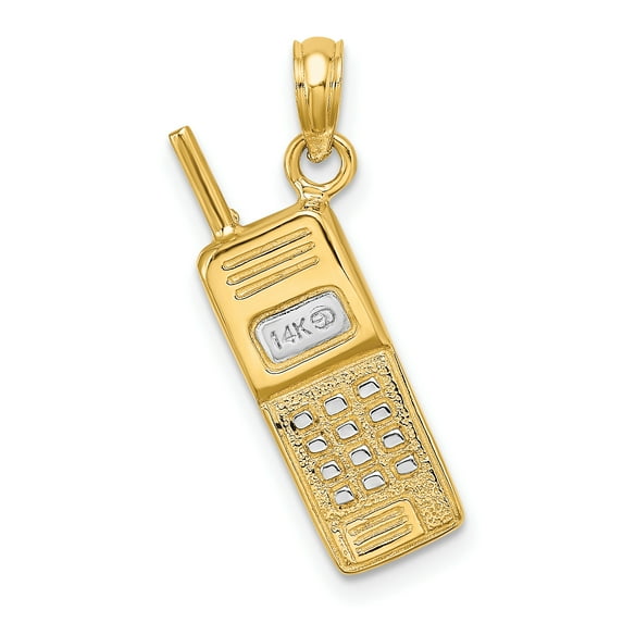 14K and White Rhodium 3-D Retro Cell Phone Charm K9283