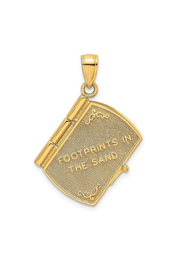 14K Yellow Gold 3-D Pages Footprints in The Sand Book Prayer Pendant