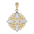 thumbnail image 1 of 14K Yellow Gold, White Rhodium Polished Diamond Cut Finish Filigree Beaded Diamond Shape Design Pendant, 1 of 2