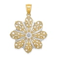 thumbnail image 1 of 14K Two-tone Gold Open Back Solid Polished Finish Diamond-cut Flower Charm Pendant, 1 of 4