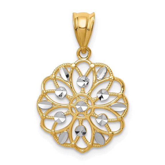 14K and White Rhodium Diamond-Cut Round Pendant K4785