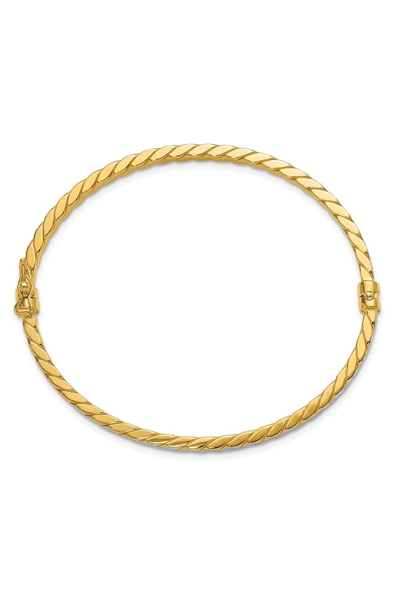 14K w/Rhodium Polished and Diamond-Cut Hinged Bangle