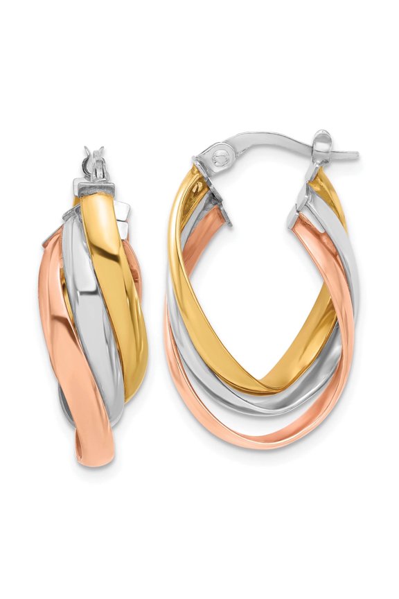14K w/ White Rhod & Rose Gold-plating Polished Twist Hoop Earrings