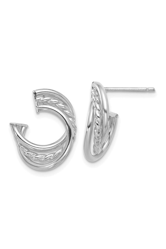 14K w/Wht RH-plating Polished and Twisted Post Earrings