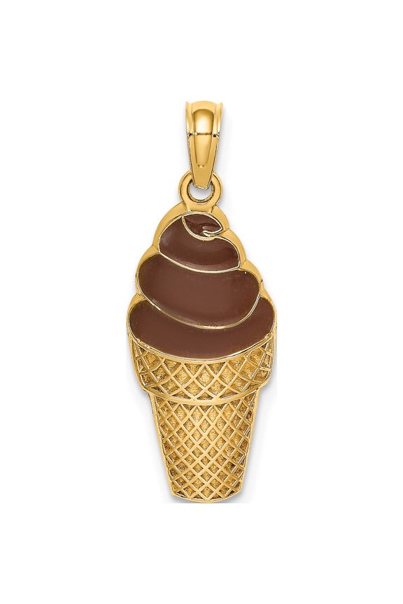 14K wBrown Enamel Chocolate Ice Cream Cone Charm Yellow Gold Material Dazzling Charming Radiant An unforgettable keepsake to treasure forever
