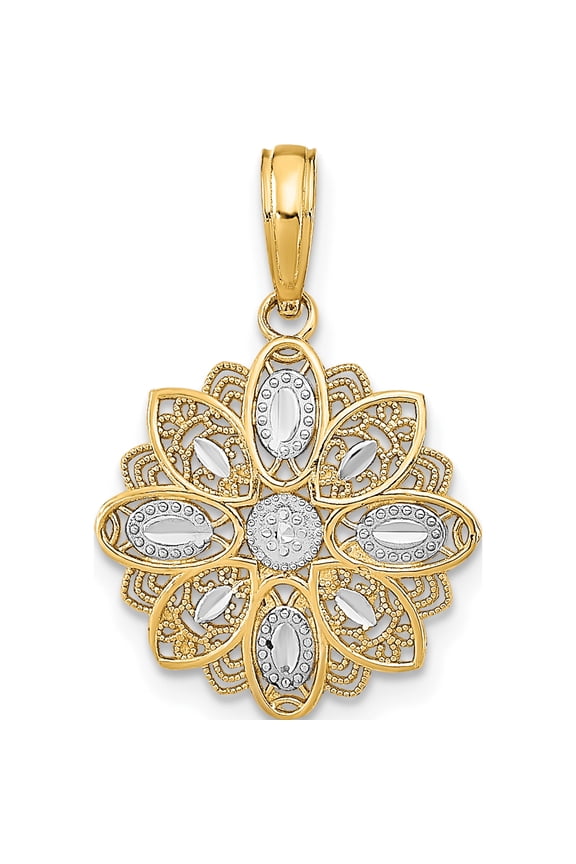 14K wRhodium and DC Filigree Flower Charm Yellow Material Inspired Captivating Fashionable Bring sparkle and sophistication to your day