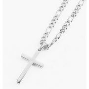 BINTU 14K white Gold Flat Figaro Cross for Men Women Boys Fathers Husband Wife Perfect gift with 4mm cuban link chain