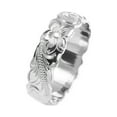thumbnail image 1 of 14K white gold hand engraved Hawaiian plumeria scroll band ring cut out 6mm size 12, 1 of 4