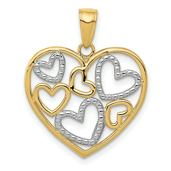 14K with Rhodium Diamond-cut Heart Pendant