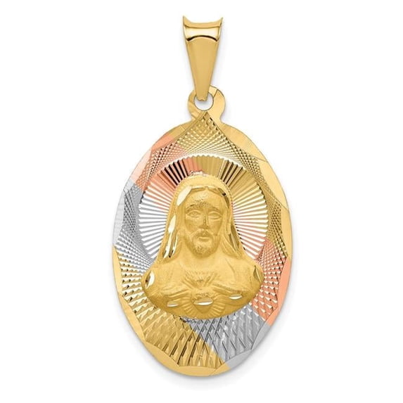 14K with Rose & White Rhodium D-C Sagrado Corazon Oval Pendant