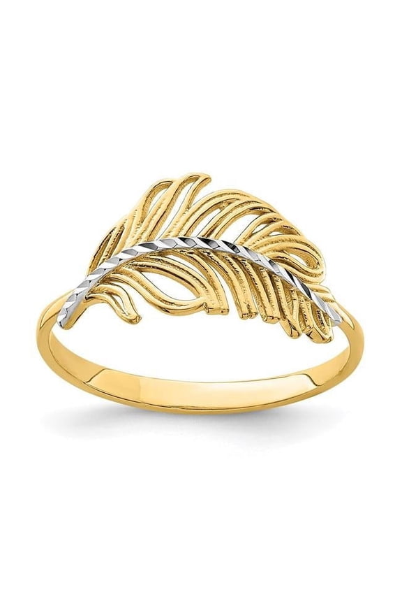 14K with White Rhodium Feather Ring K6413