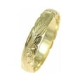 thumbnail image 1 of 14K yellow gold custom hand engraved Hawaiian princess plumeria scroll cut out edge band ring 4mm size 5, 1 of 4